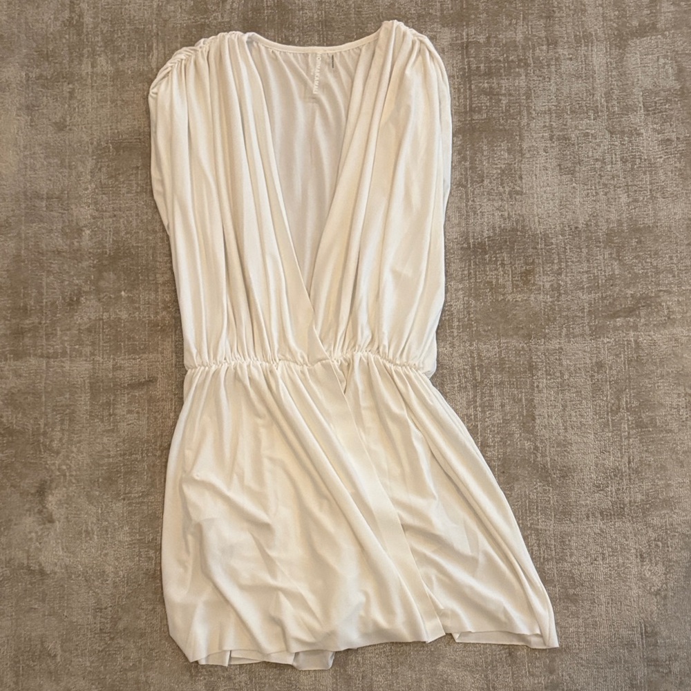 Norma Kamali Cream Draped V-Neck Romper